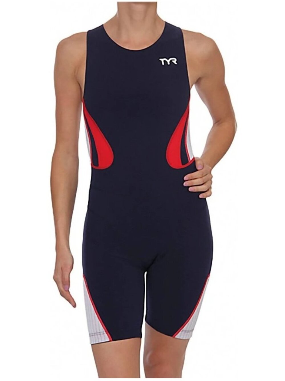 TYR Women's Navy Blue Red Performance One-Piece Padded Triathlon Suit Small